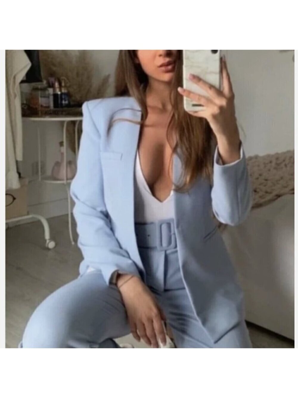 Zara Bloggers Fav Lapelless Fitted Blazer Blue M - Picture 3 of 16
